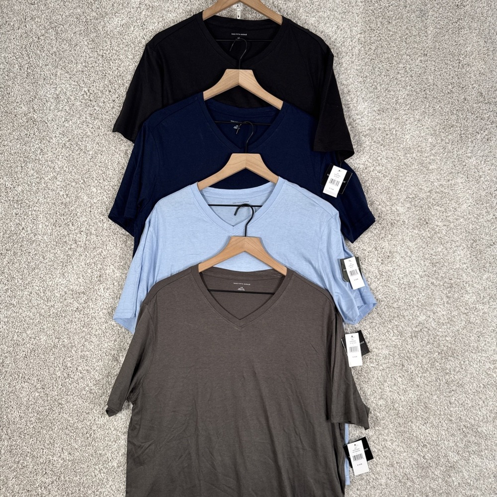 Saks Fifth Avenue 4 Pack Cotton/Modal V-Neck Men's T-Shirt Bundle - Large